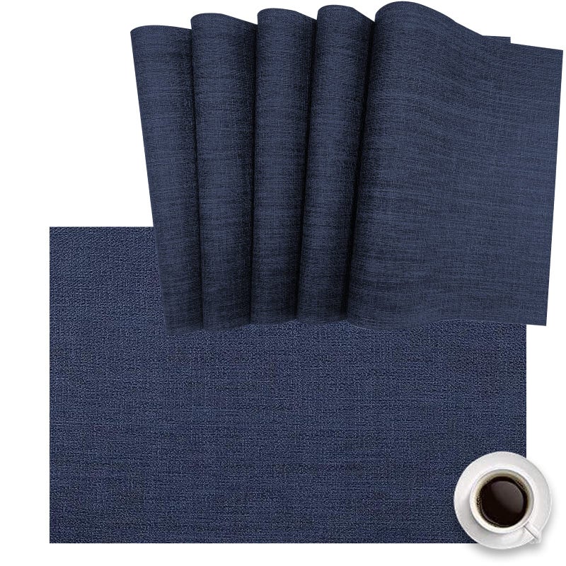 DACHUI Placemats Set of 6, Linen Look Woven Place Mats, Water Resistant, Heat Resistant, Washable, Durable Table Mats (Navy Blue) - Image 1